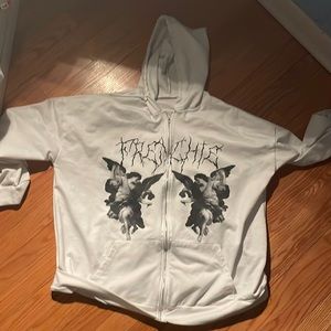 y2k grunge white baggy zip up hoodie